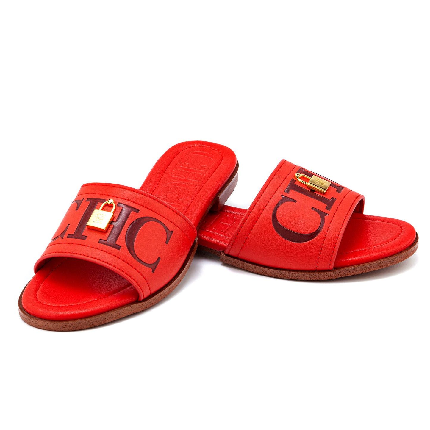 CHHC Women's Elegant Locked Leather Flat Slides