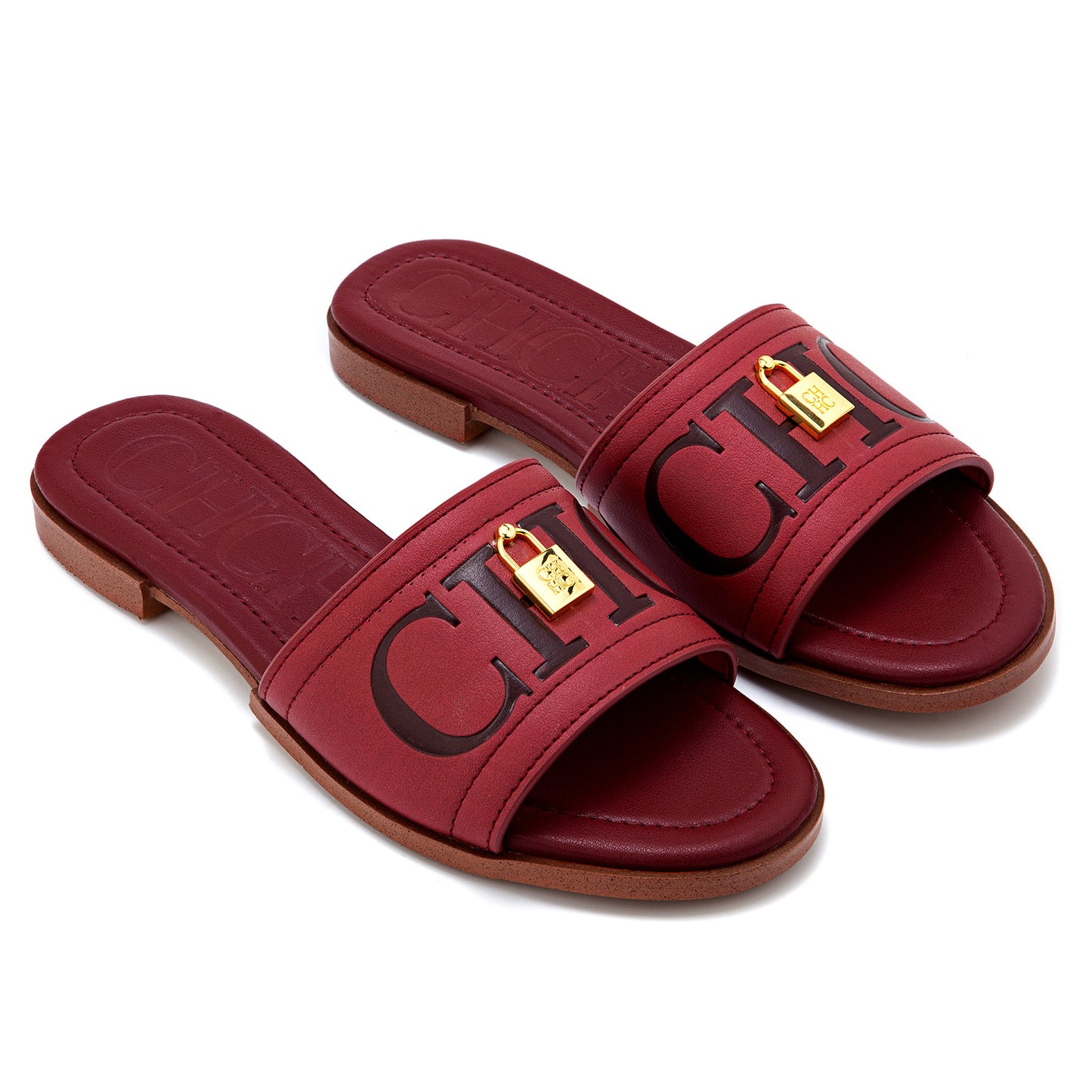 CHHC Women's Elegant Locked Leather Flat Slides