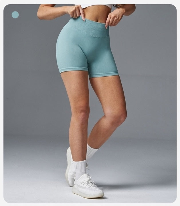 Women's High Stretch Seamless Scrunch Bum, Low Ribbed Waist Sports Shorts