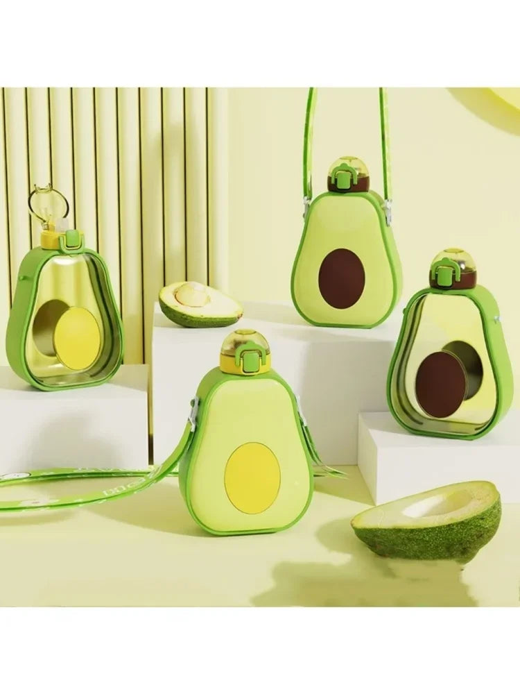 600mls Cute Avocado Straw Plastic Water Bottle