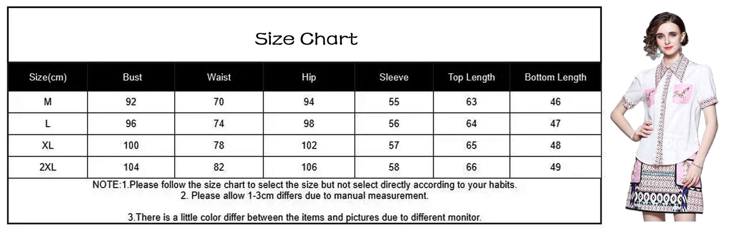Women's Elegant Retro Lapel Short-sleeved Shirt + High-waisted Skirt 2Pcs Outfit Set