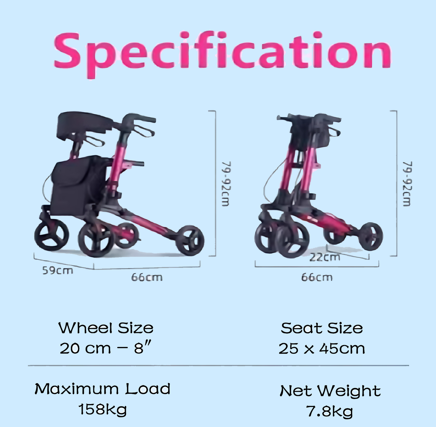 Rollator Walkers Foldable Walking Frame Seniors Rollator Mobility Walker Purple