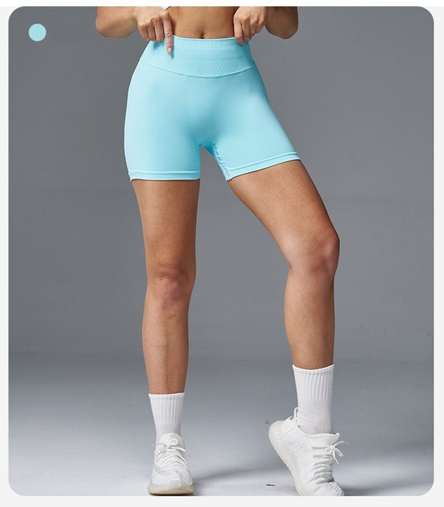 Women's High Stretch Seamless Scrunch Bum, Low Ribbed Waist Sports Shorts