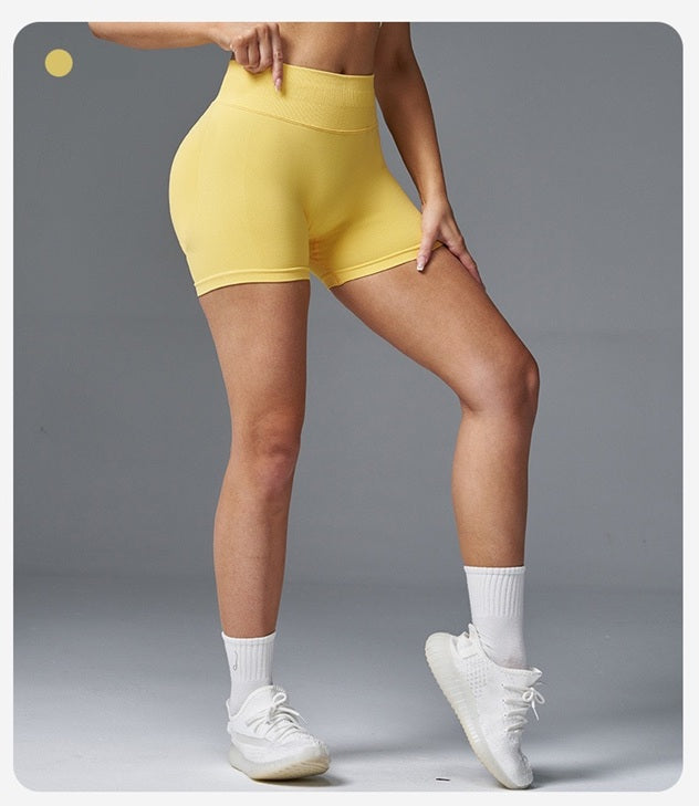 Women's High Stretch Seamless Scrunch Bum, Low Ribbed Waist Sports Shorts