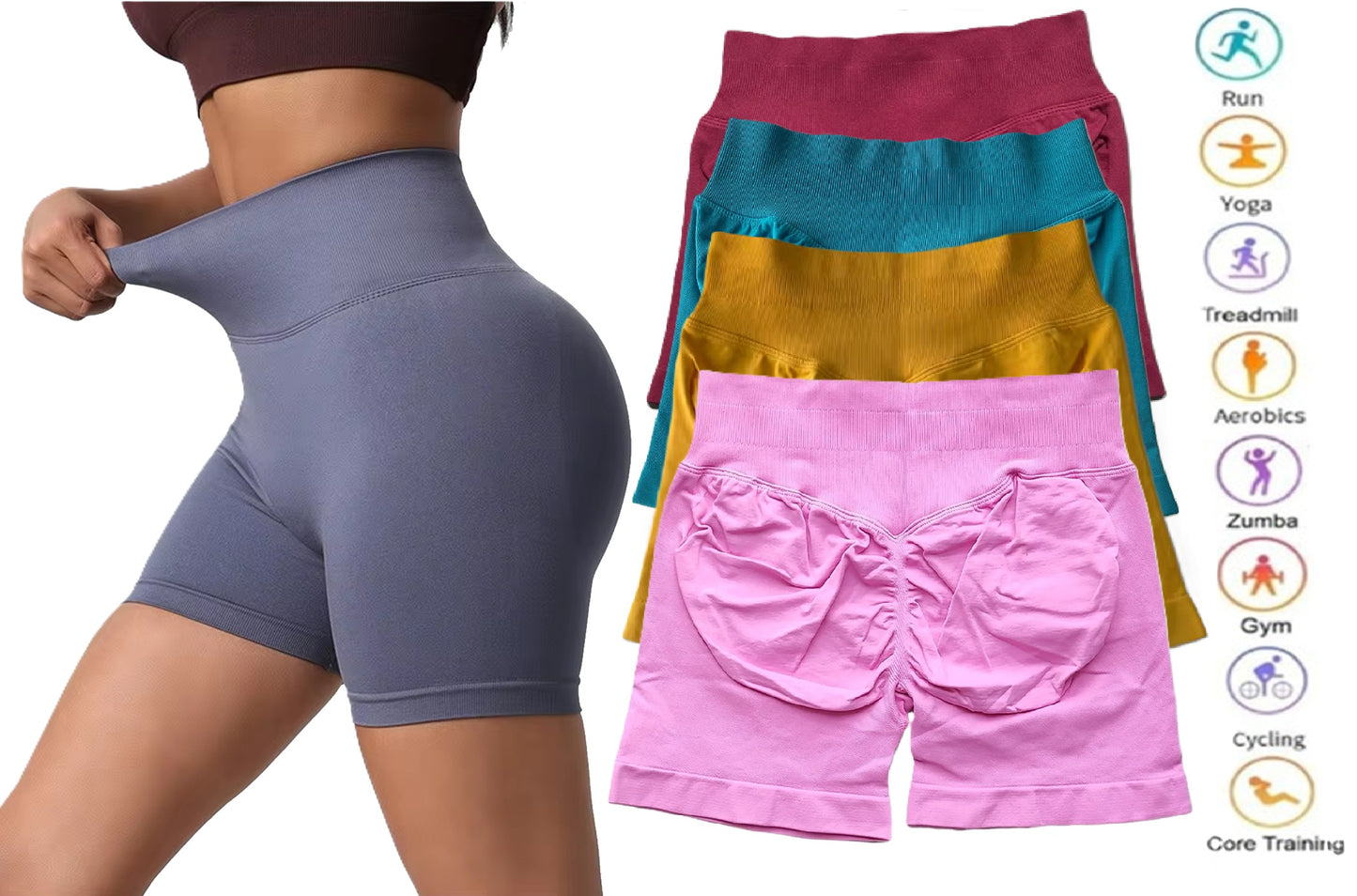 Women Activewear High Stretch Seamless Scrunch Bum Yoga/Gym Sport Shorts