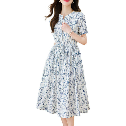 Women's Cotton Cocoon Mid-Length High-Waisted Dress