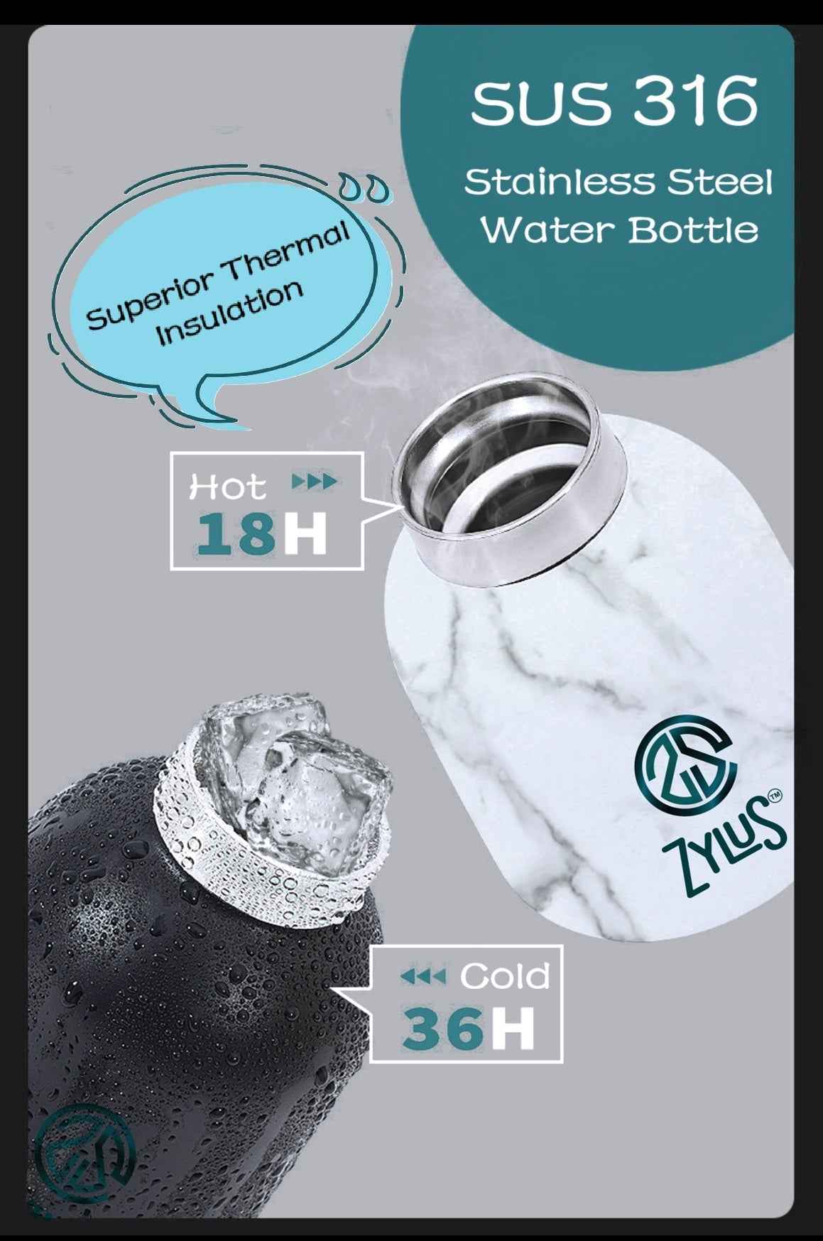 Kids Insulated Twist Free Water Bottle - White 400ml