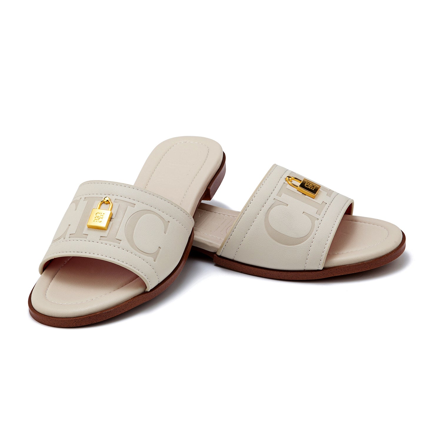 CHHC Women's Elegant Locked Leather Flat Slides