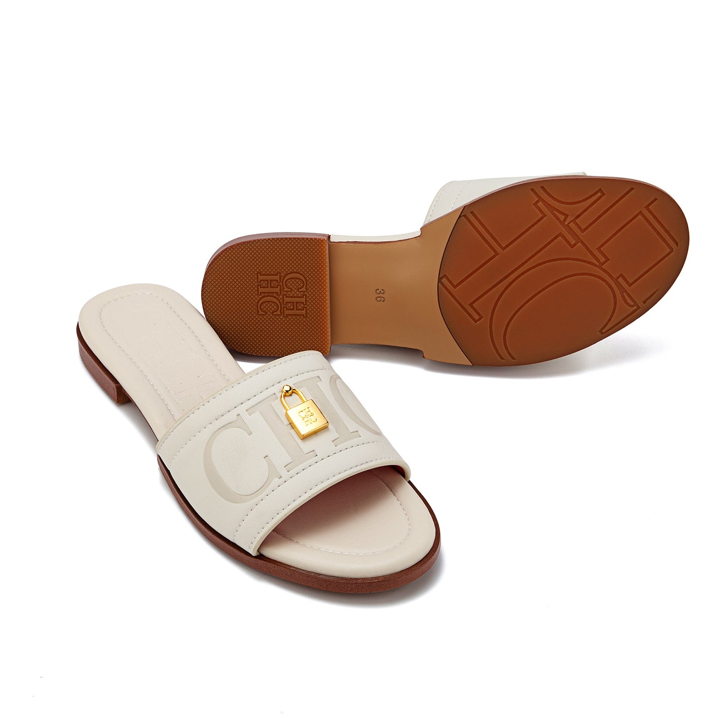 CHHC Women's Elegant Locked Leather Flat Slides
