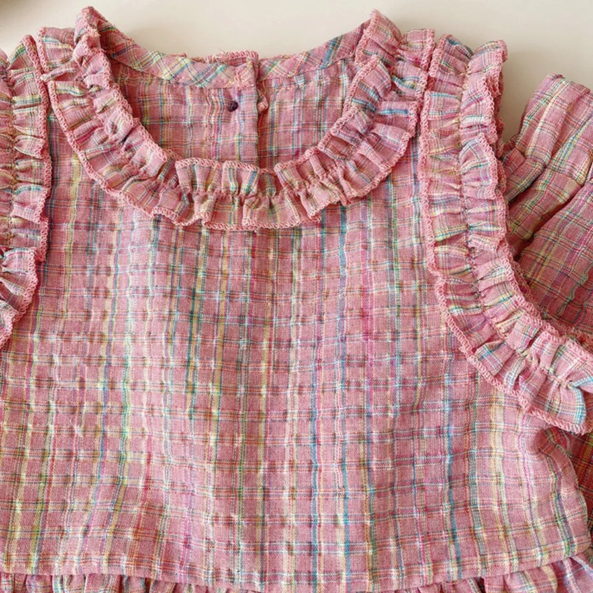 Girls' Classic Lace Plaid Vest / Wide Leg Pants / Shorts 2pcs Outfit Set