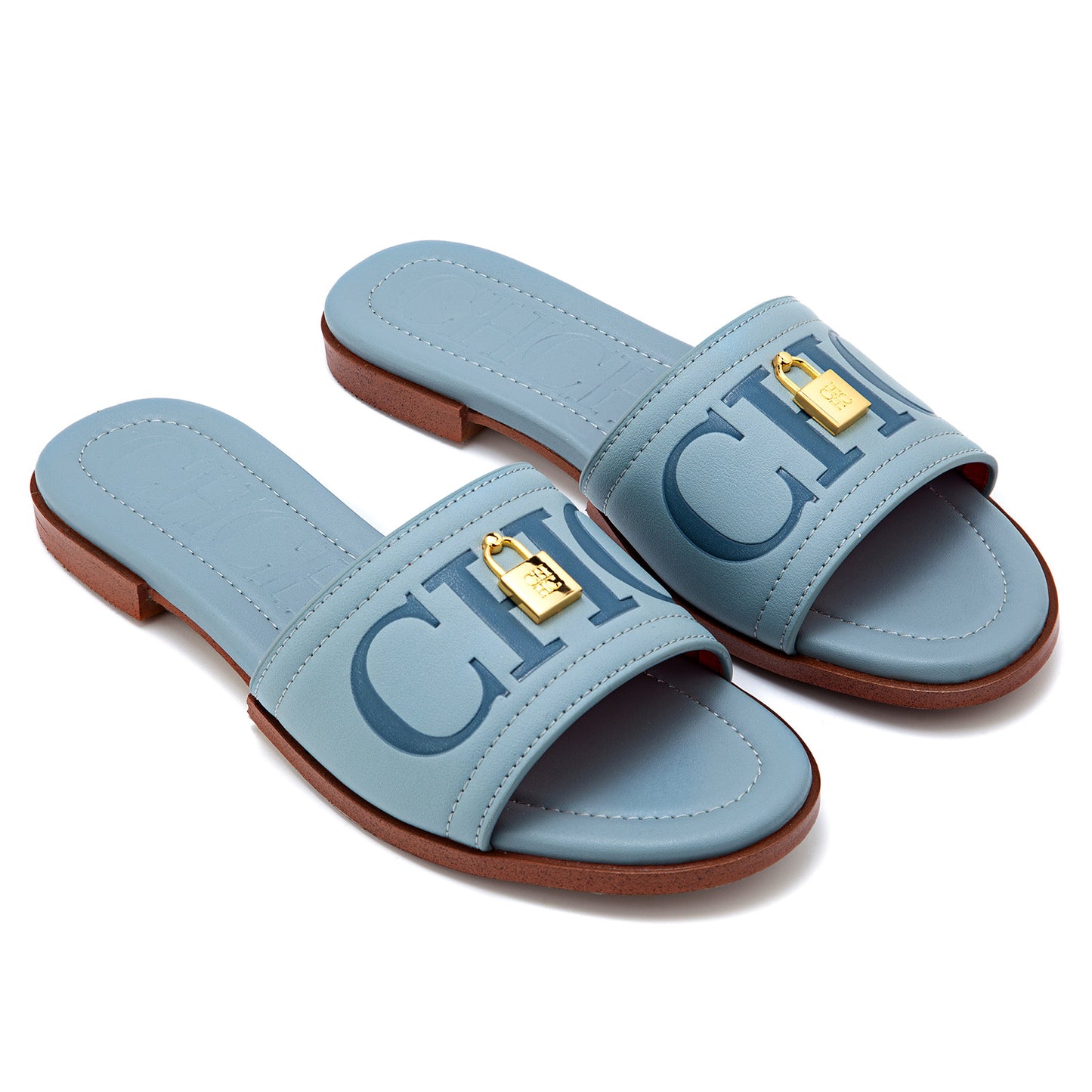 CHHC Women's Elegant Locked Leather Flat Slides