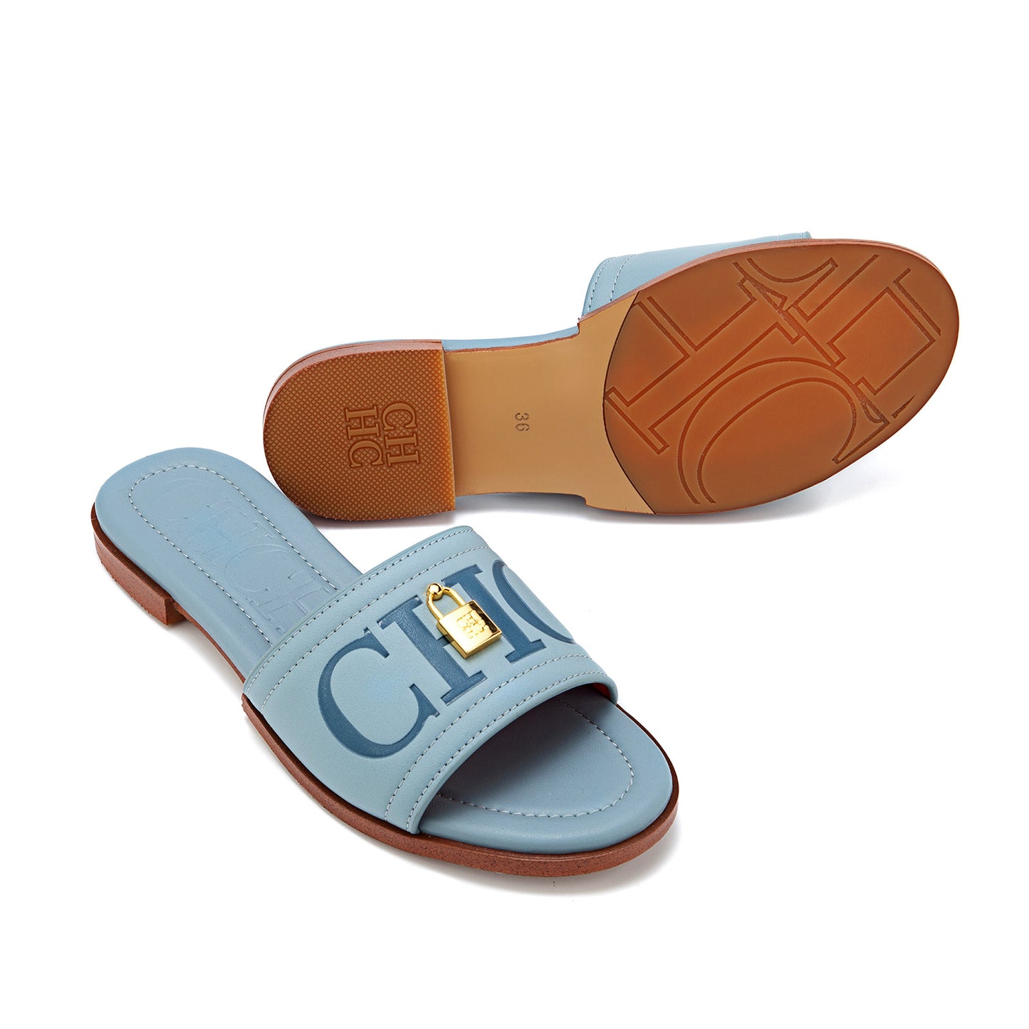 CHHC Women's Elegant Locked Leather Flat Slides