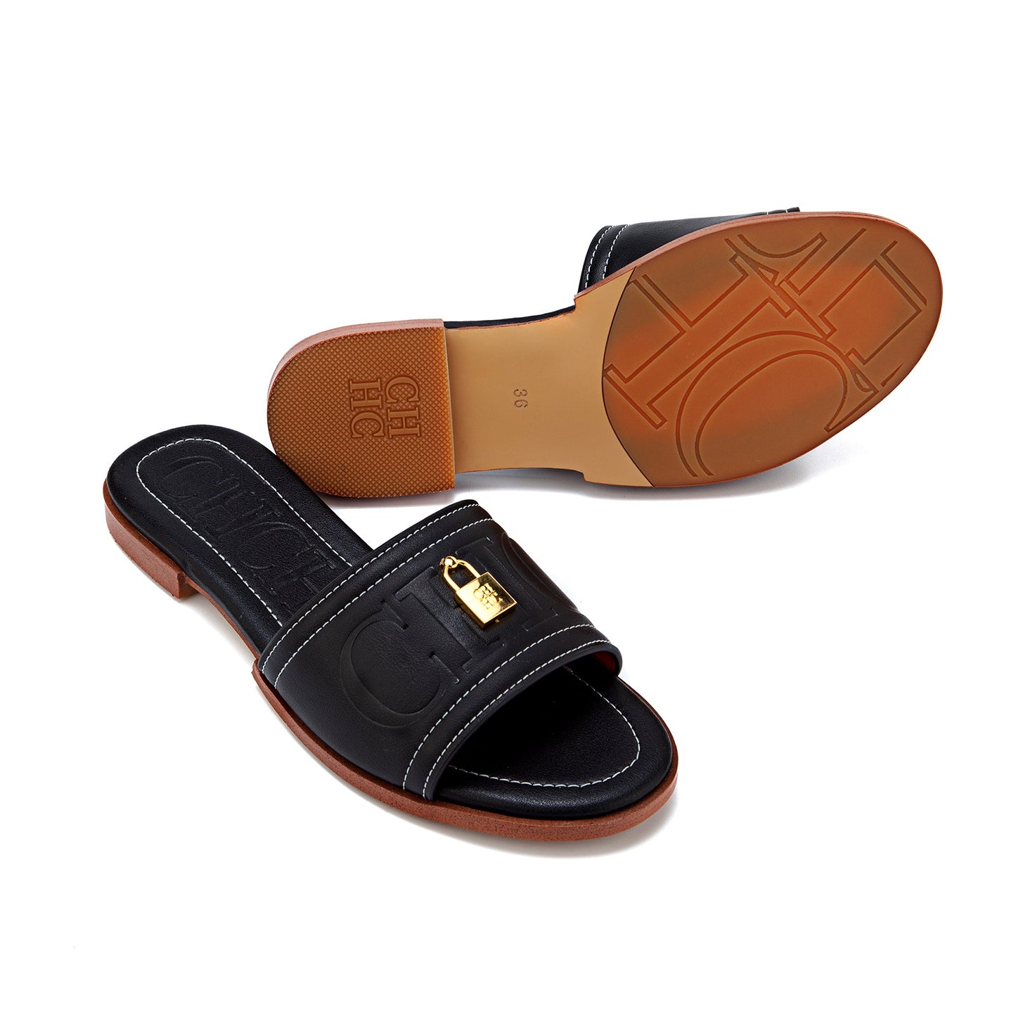 CHHC Women's Elegant Locked Leather Flat Slides