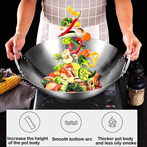 Stainless Steel Uncoated Chinese Wok Frying Pan  Double-Ear-Handle
