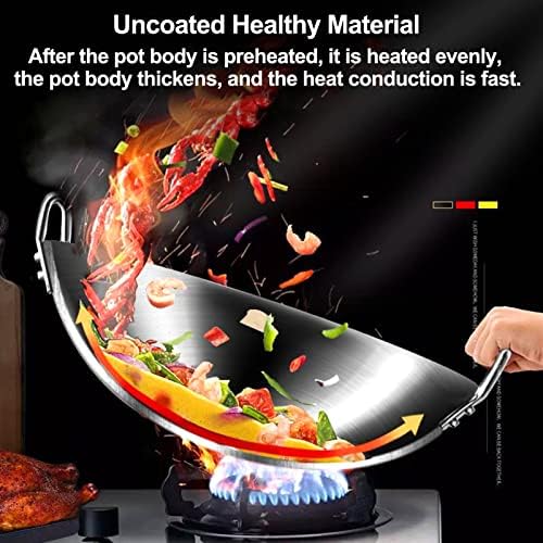 Stainless Steel Uncoated Chinese Wok Frying Pan  Double-Ear-Handle