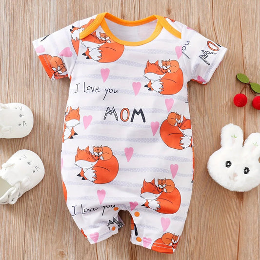Adorable Baby Fox Print I Love You Mommy Bodysuit Short Sleeve Romper - itzy bitsy