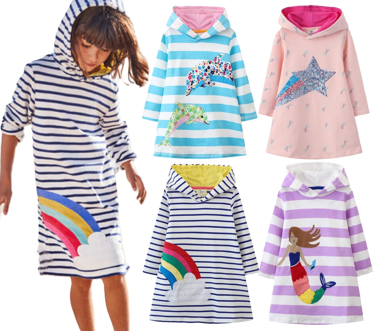 Applique Long Sleeves Hooded Dress - itzy bitsy