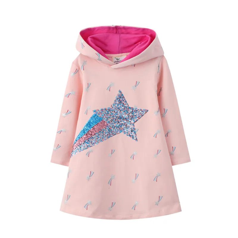 Applique Long Sleeves Hooded Dress - itzy bitsy
