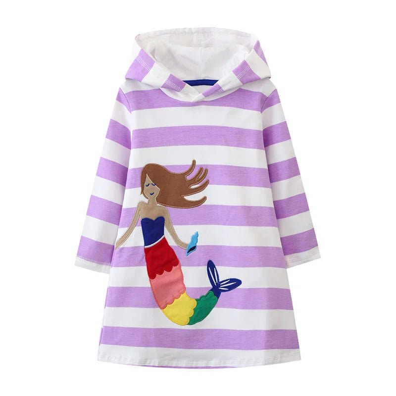 Applique Long Sleeves Hooded Dress - itzy bitsy