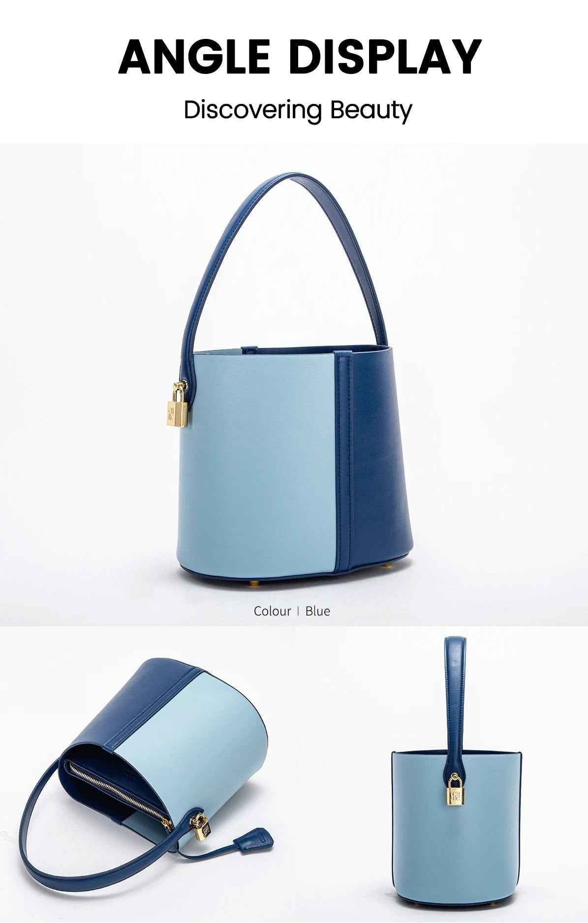 CHCH Two-tone Leather Bucket Handbag