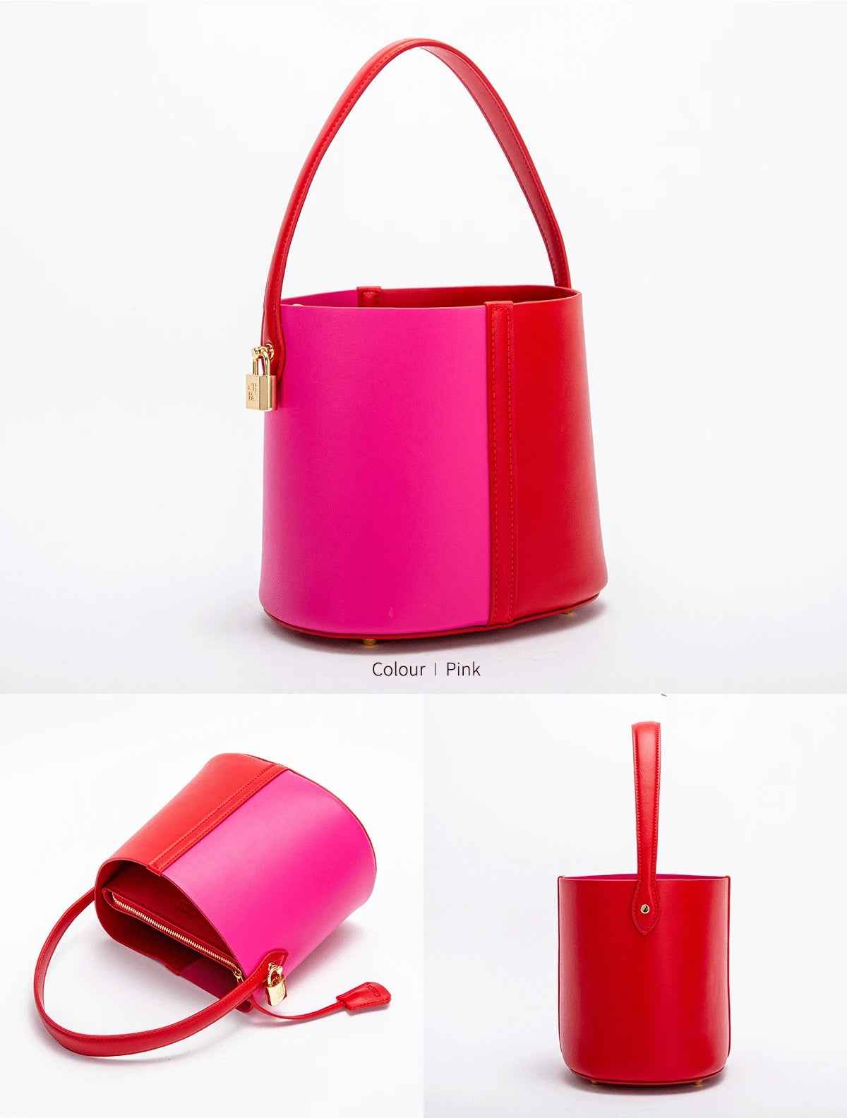 CHCH Two-tone Leather Bucket Handbag