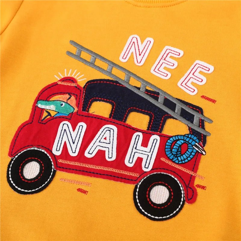 Boys Applique Fire Truck Sweaters - itzy bitsy