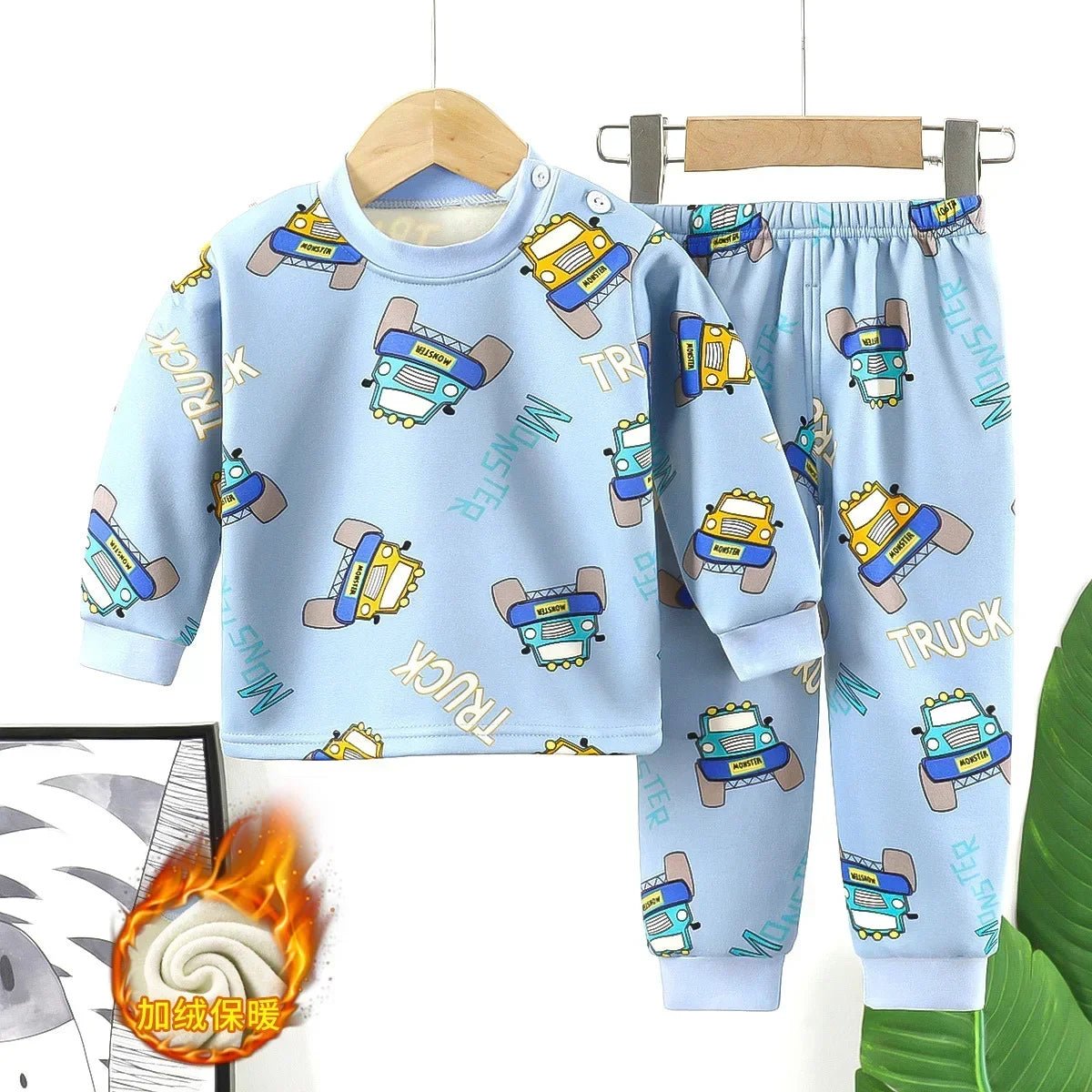 Boys Cartoon Warm Pajama Sets - itzy bitsy
