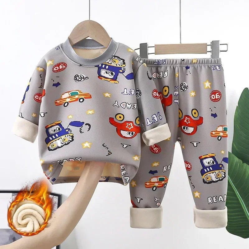 Boys Cartoon Warm Pajama Sets - itzy bitsy