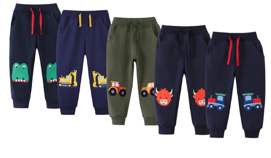 Boys Cute Embroidery Drawstring Trackpants - itzy bitsy