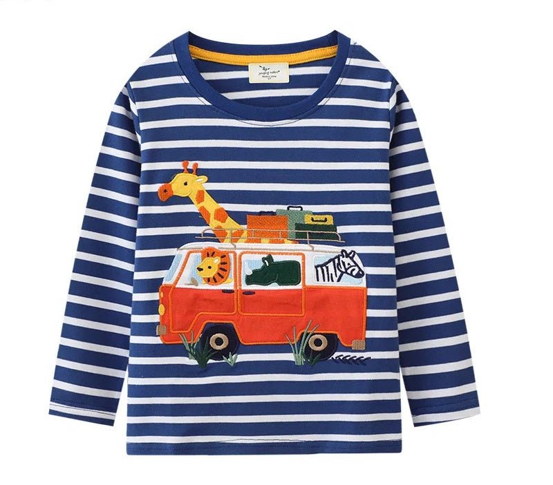 Boys Embroidered Dino & Vehicles Long Sleeves - itzy bitsy