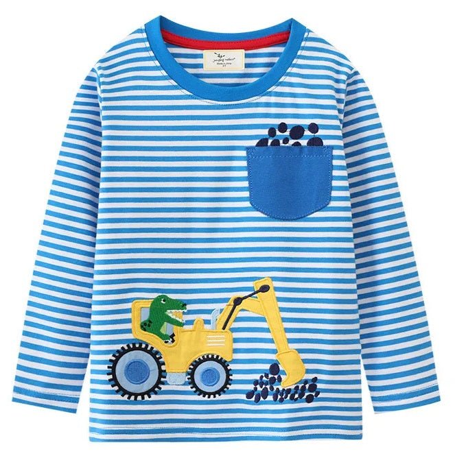 Boys Embroidered Dino & Vehicles Long Sleeves - itzy bitsy