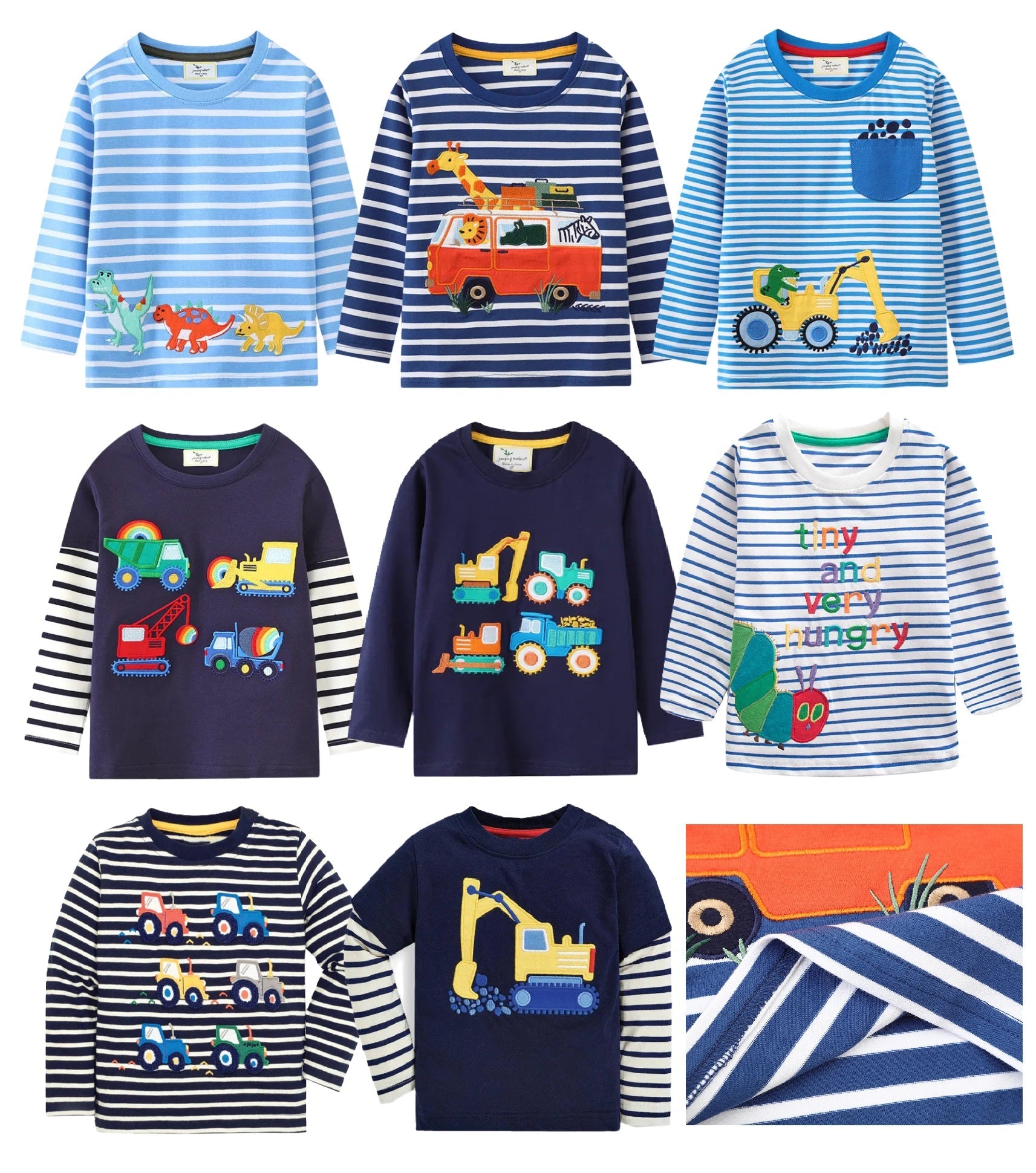 Boys Embroidered Dino & Vehicles Long Sleeves - itzy bitsy