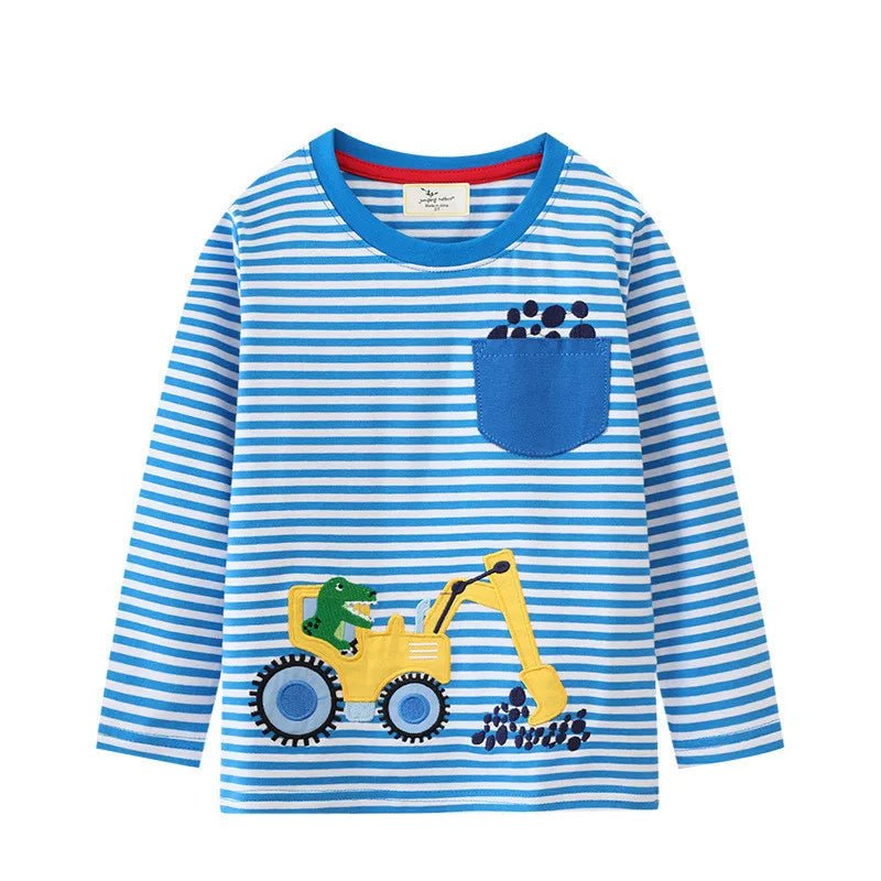 Boys Embroidered Dino & Vehicles Long Sleeves - itzy bitsy
