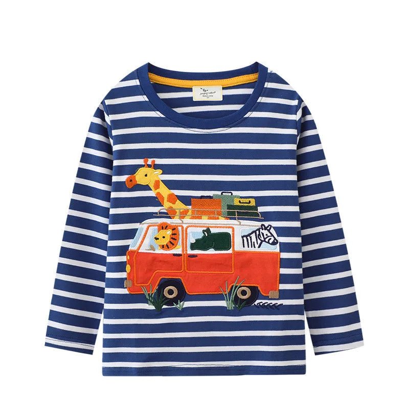 Boys Embroidered Dino & Vehicles Long Sleeves - itzy bitsy
