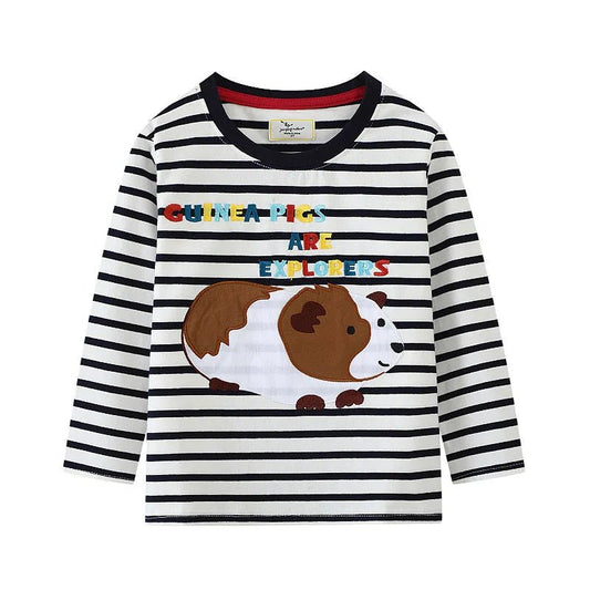 Boys Striped Embroidered Guinea Pig Long Sleeve - itzy bitsy
