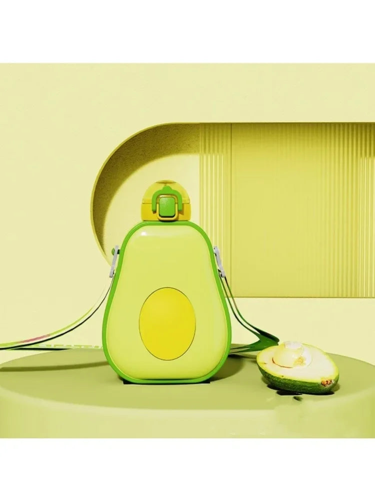 600mls Cute Avocado Straw Plastic Water Bottle
