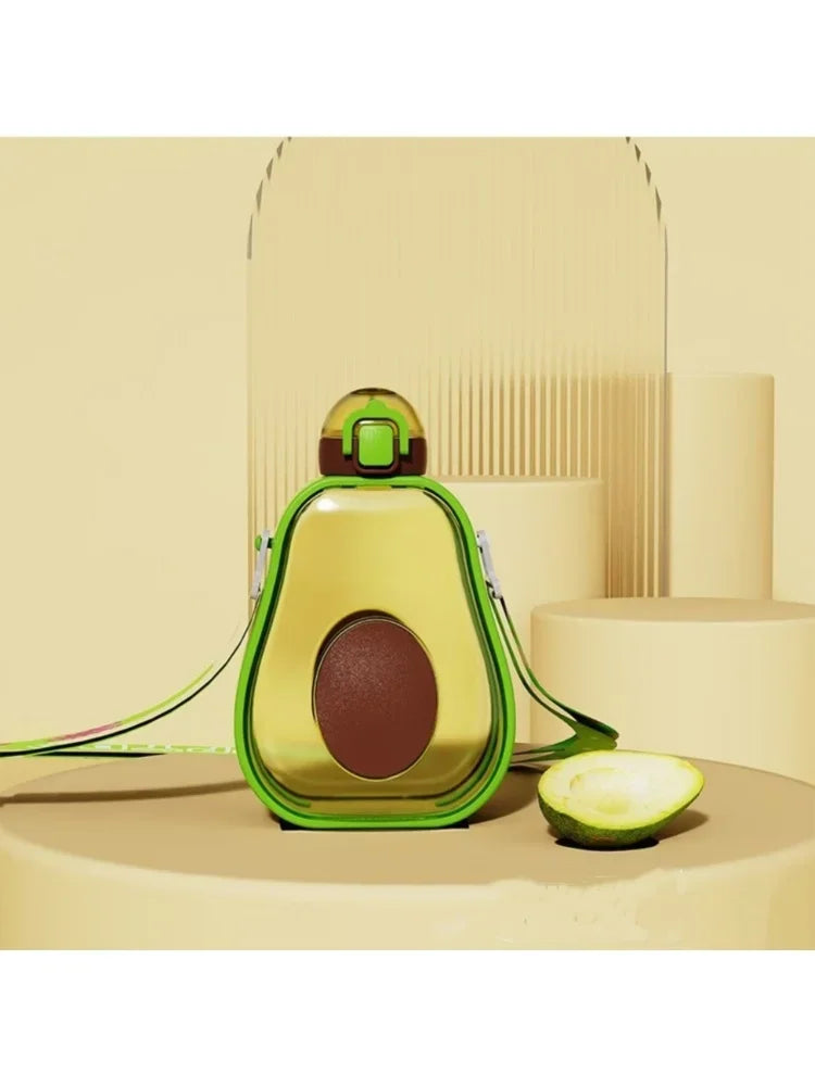 600mls Cute Avocado Straw Plastic Water Bottle