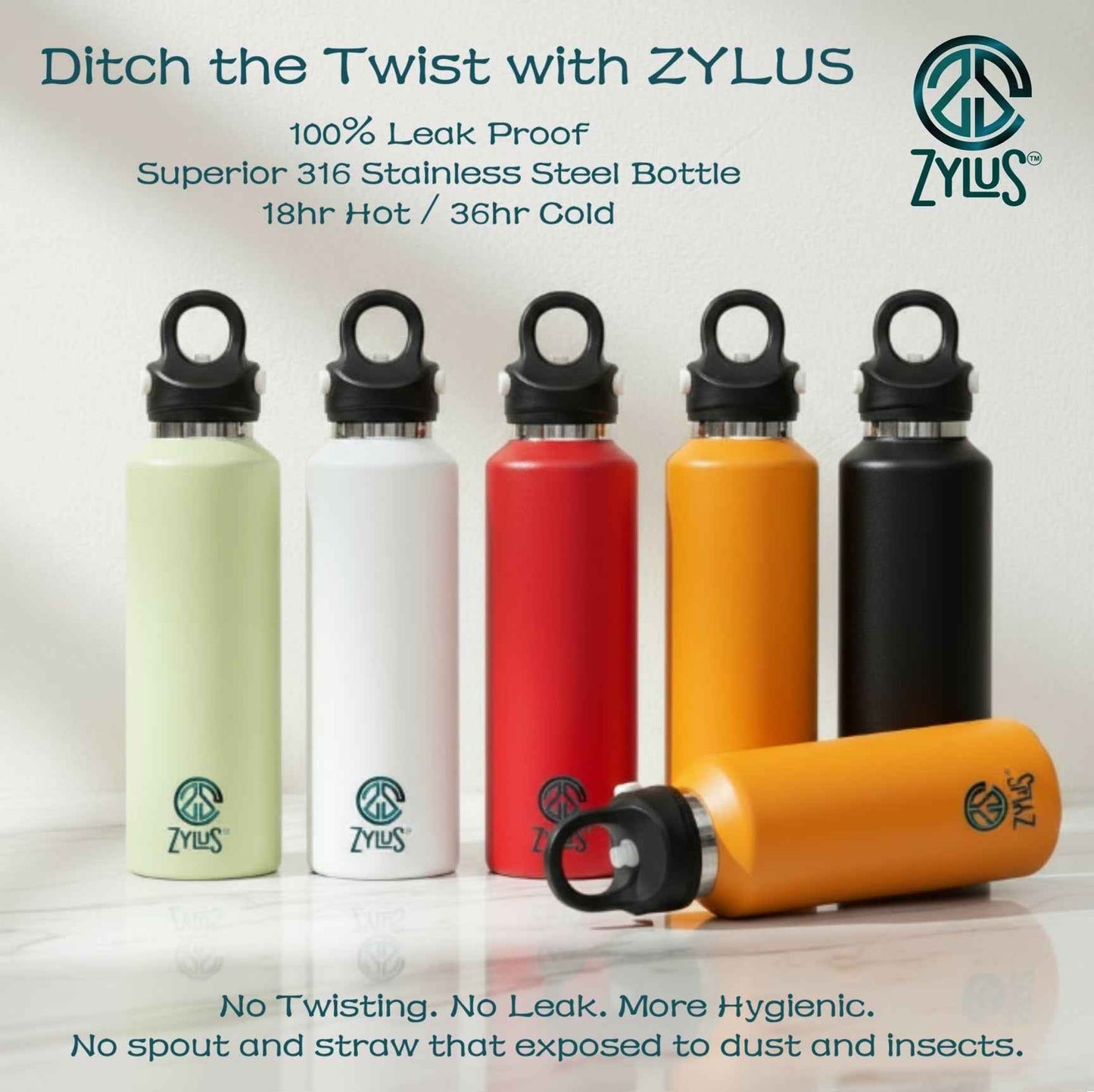 Stainless Steel Insulated Twist Free Water Bottle - 600ml