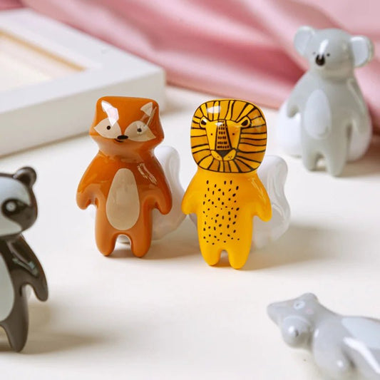 Ceramic Animal Kids Room Dresser Drawer Knobs, Wardrobe Cupboard Closet Door Handle Pulls Furniture Hardware Fox Lion Raccoon - itzy bitsy