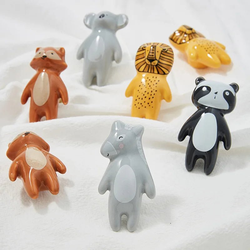 Ceramic Animal Kids Room Dresser Drawer Knobs, Wardrobe Cupboard Closet Door Handle Pulls Furniture Hardware Fox Lion Raccoon - itzy bitsy