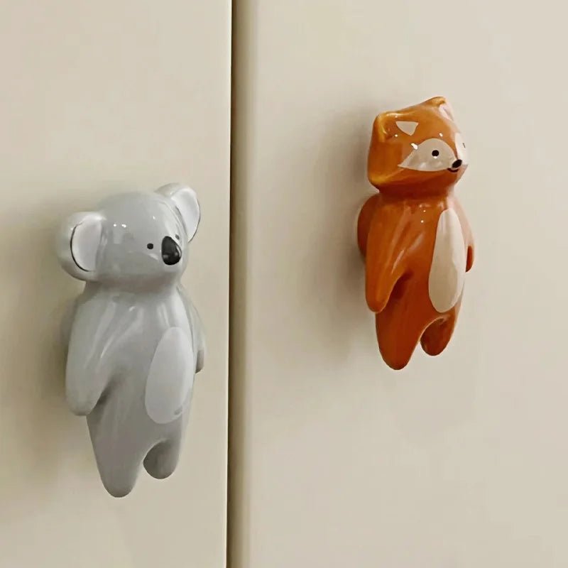 Ceramic Animal Kids Room Dresser Drawer Knobs, Wardrobe Cupboard Closet Door Handle Pulls Furniture Hardware Fox Lion Raccoon - itzy bitsy