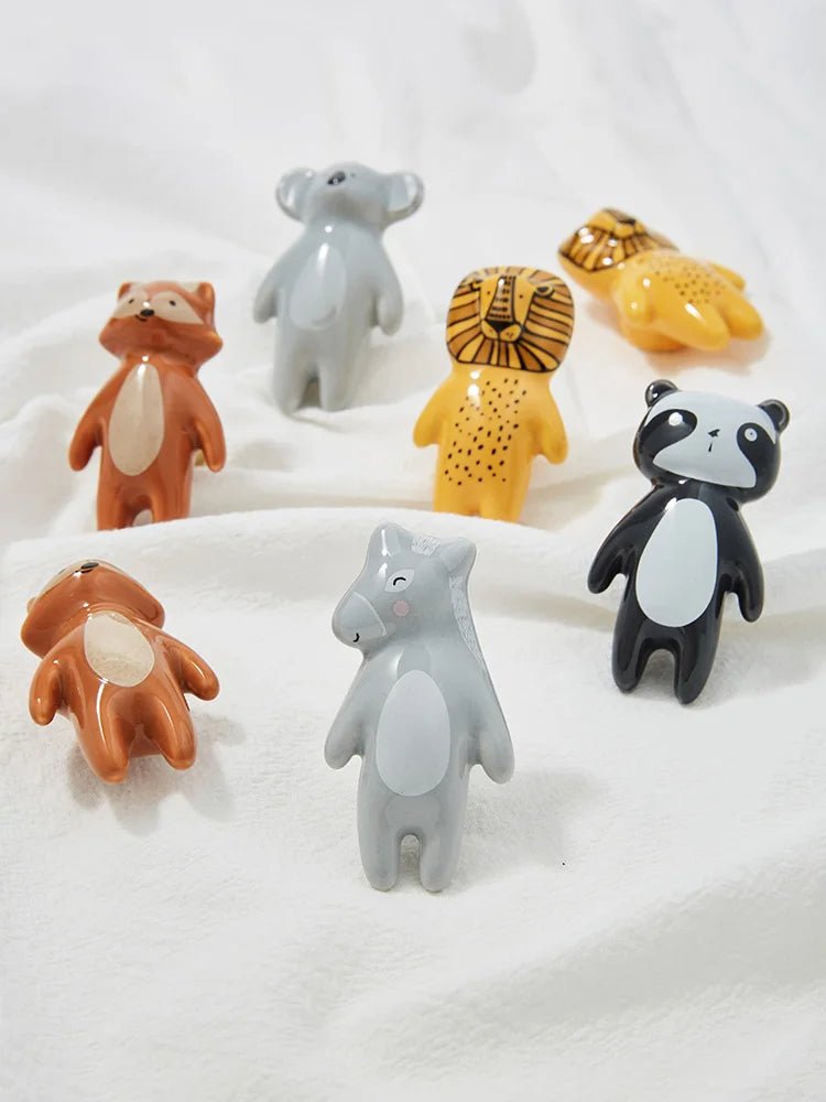 Ceramic Animal Kids Room Dresser Drawer Knobs, Wardrobe Cupboard Closet Door Handle Pulls Furniture Hardware Fox Lion Raccoon - itzy bitsy