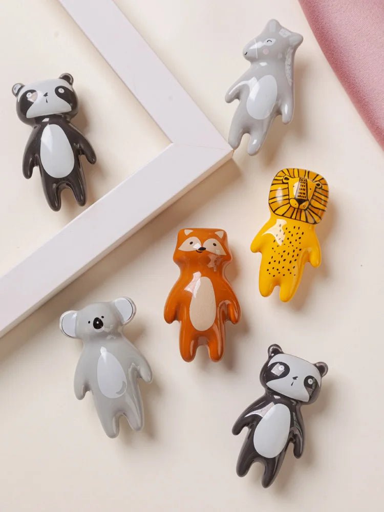 Ceramic Animal Kids Room Dresser Drawer Knobs, Wardrobe Cupboard Closet Door Handle Pulls Furniture Hardware Fox Lion Raccoon - itzy bitsy