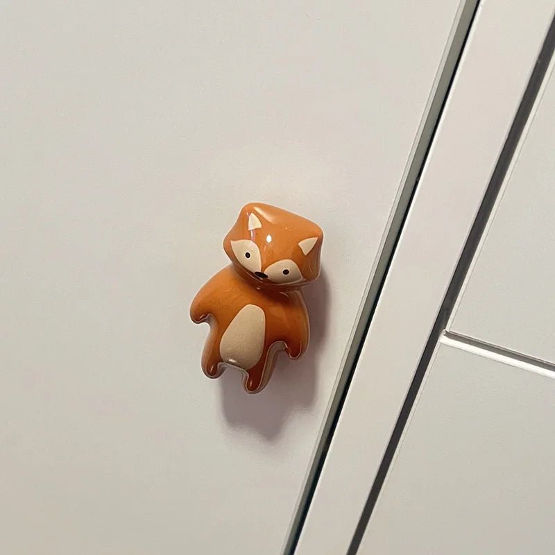 Ceramic Animal Kids Room Dresser Drawer Knobs, Wardrobe Cupboard Closet Door Handle Pulls Furniture Hardware Fox Lion Raccoon - itzy bitsy