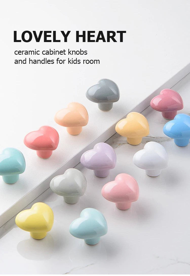 Ceramic Colorful Heart Shape Cabinet Door Knobs - itzy bitsy
