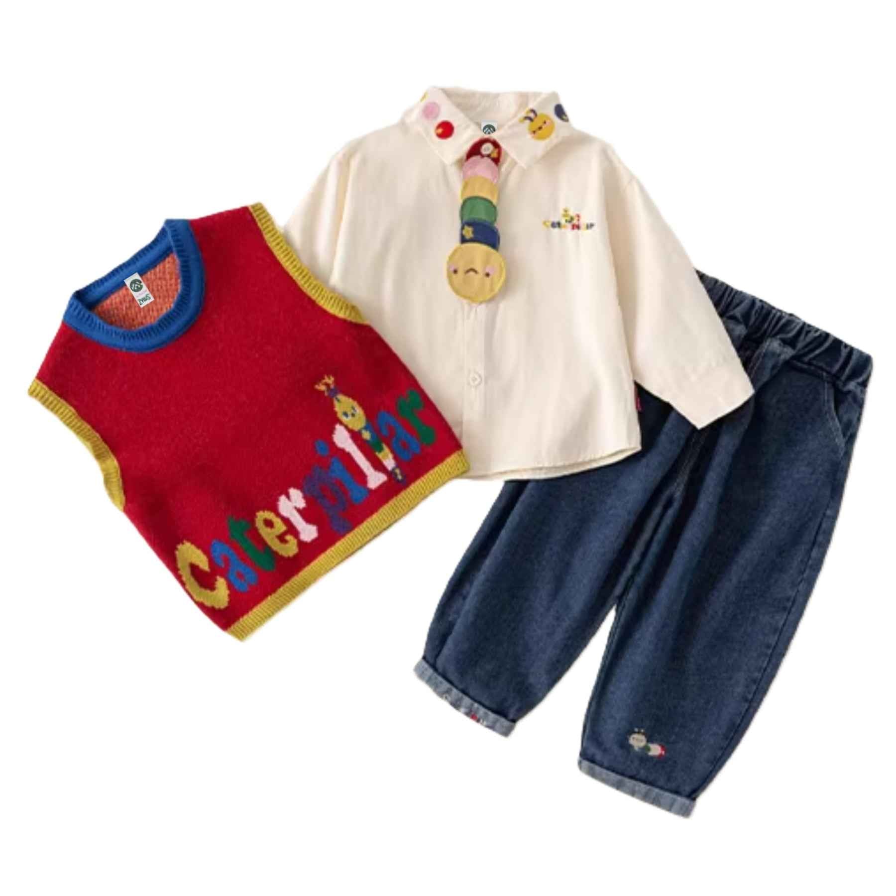Boy's Multicolor Knit Caterpillar 3Pcs Set