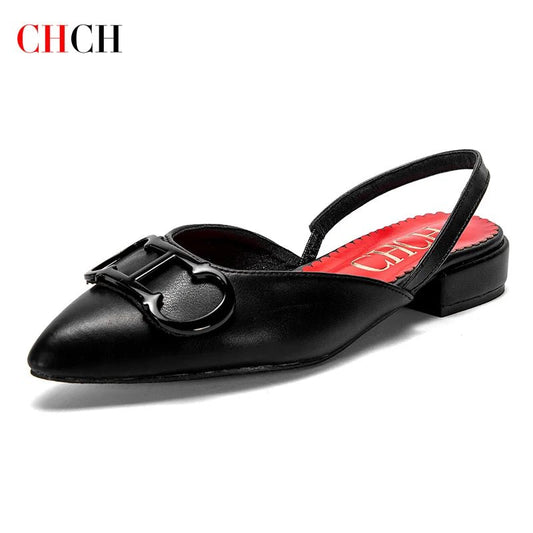 CH 2024 New Black Pointed Flat Bottomed Loafers Shoes - itzy bitsy