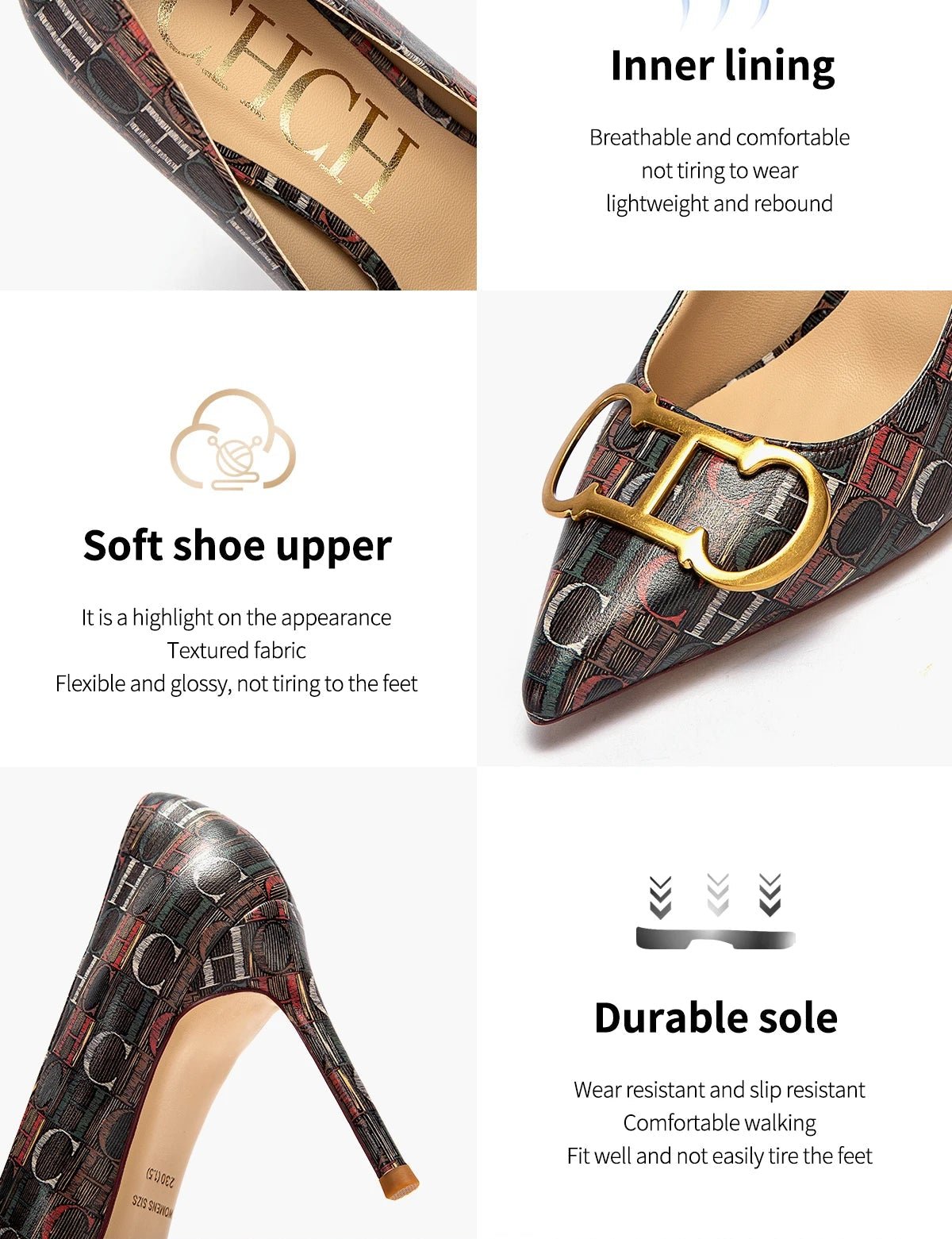 CH Luxury Beige Letter Printed Gladiator Pumps - itzy bitsy