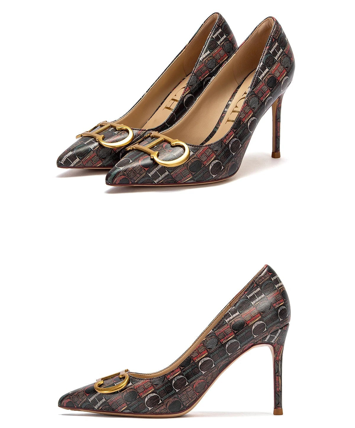 CH Luxury Beige Letter Printed Gladiator Pumps - itzy bitsy