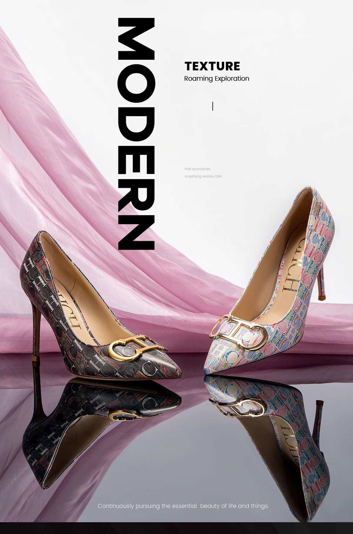 CH Luxury Beige Letter Printed Gladiator Pumps - itzy bitsy